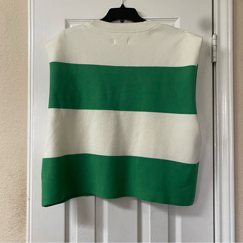Anthropologie Maeve Green & Cream Striped Muscle Knit Sleeveless Tee Size 1X - Picture 6 of 14